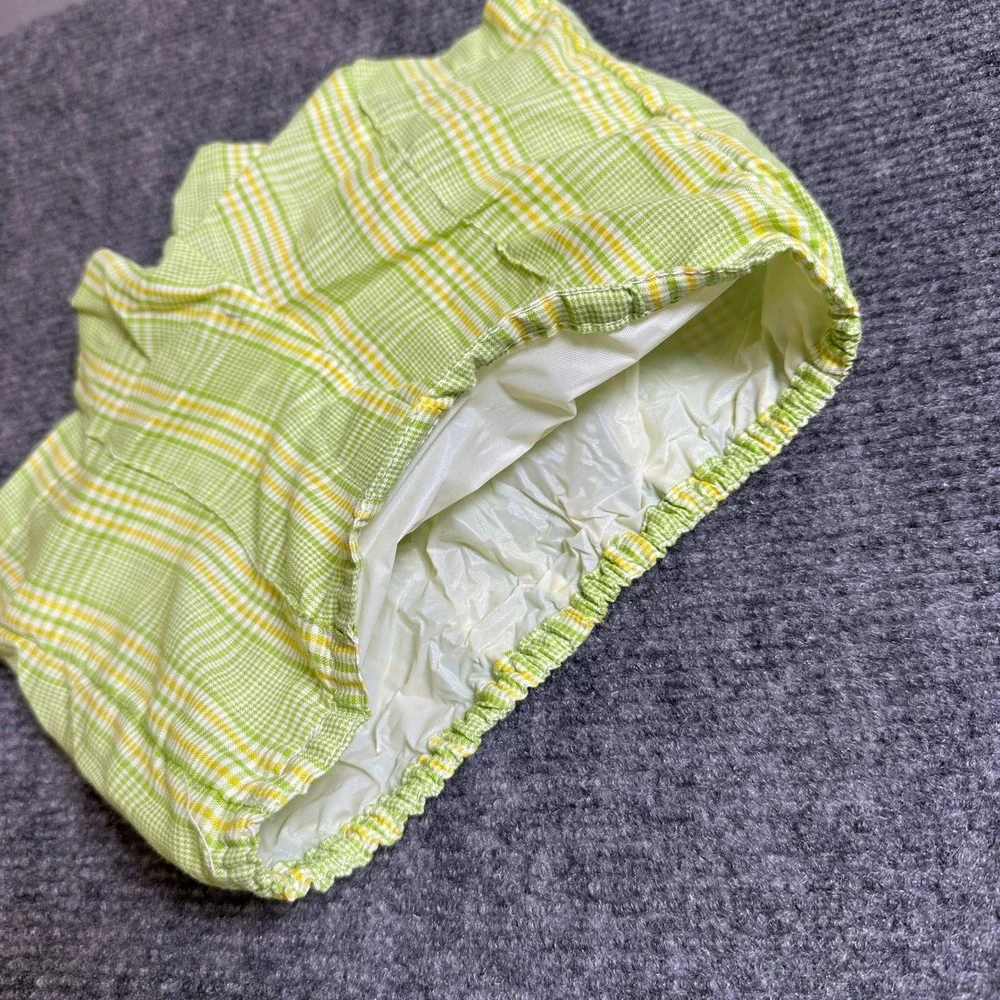 Vintage Green Yellow Plaid Diaper Cover Shorts Waterproof Lined Bloomers Infant